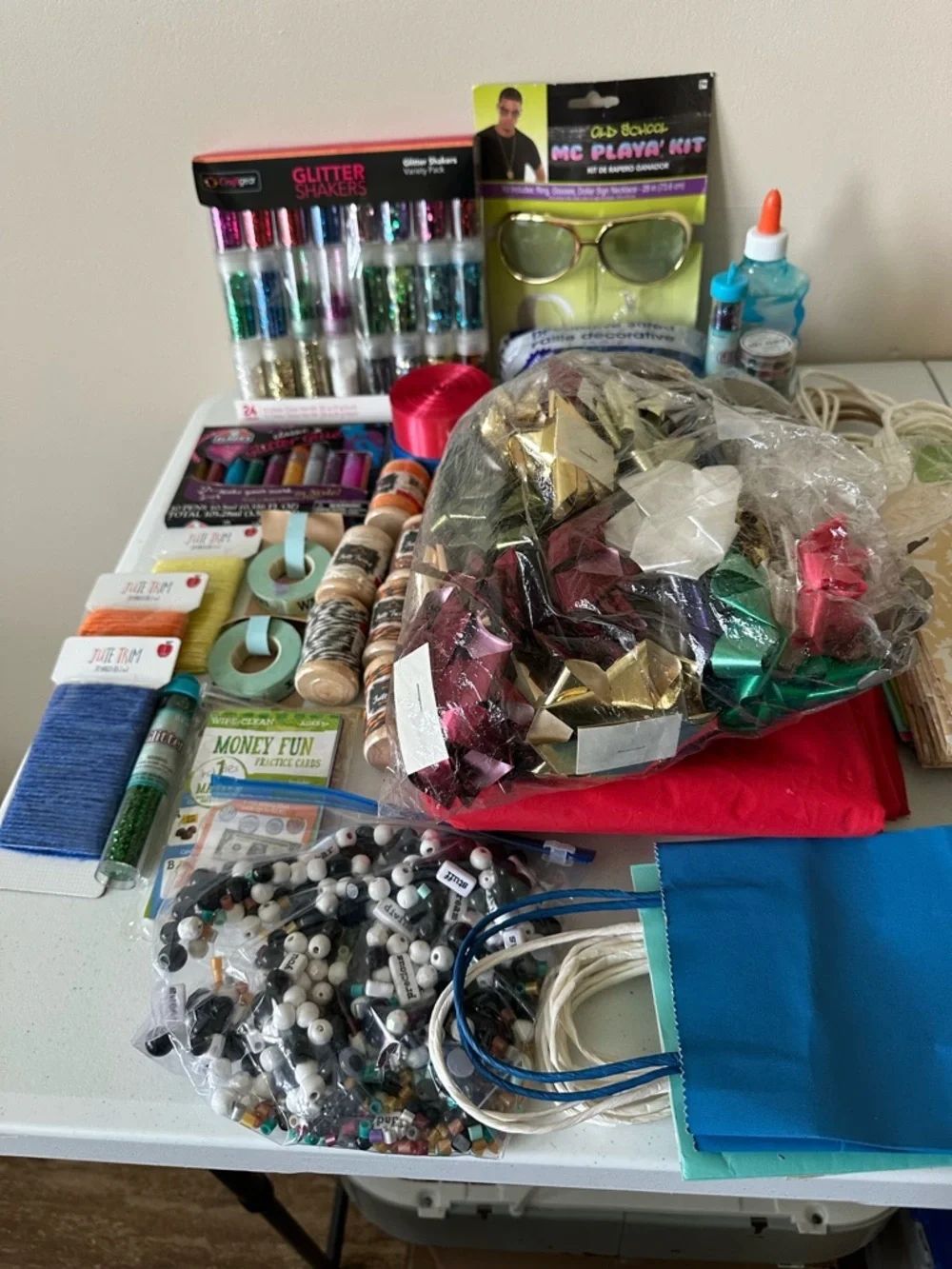 50 Assorted Craft Supplies Bundle with Metallic Gift Bows / NWT